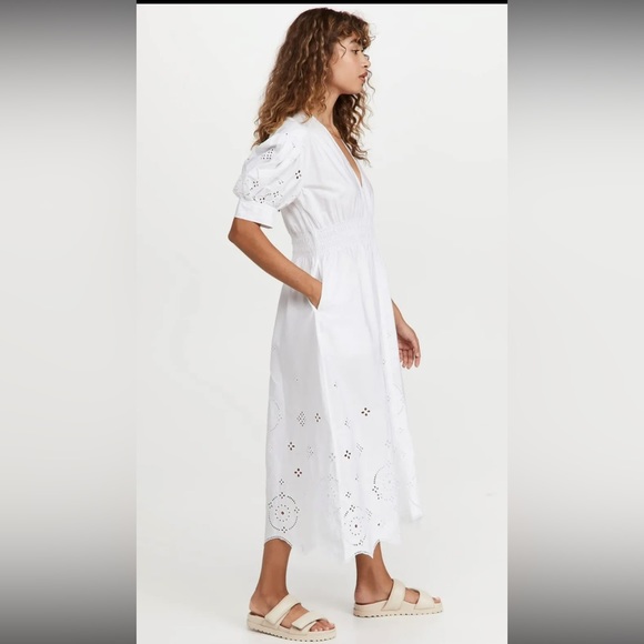 GANNI White Broderie Anglaise Organic Cotton Eyelet Dress US 6/38 - Picture 5 of 14